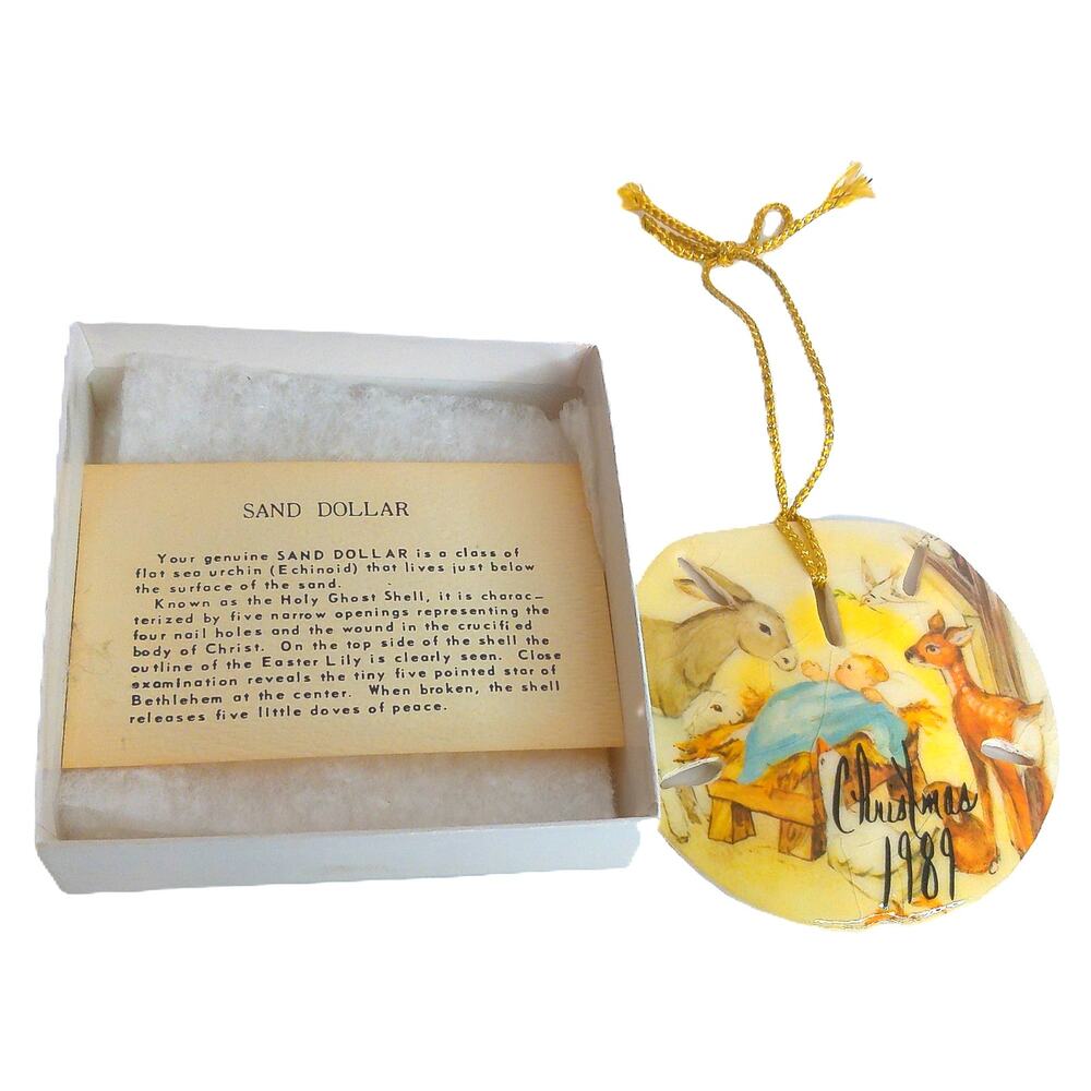Vintage 1989 Sand Dollar Nativity Christmas Ornament Box Legend Beach Sea Craft